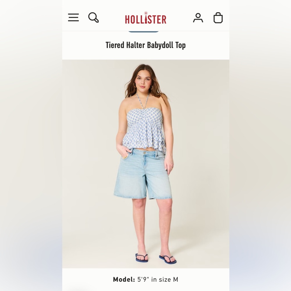 New Hollister tiered, halter, baby doll top white floral blue pattern small NEW